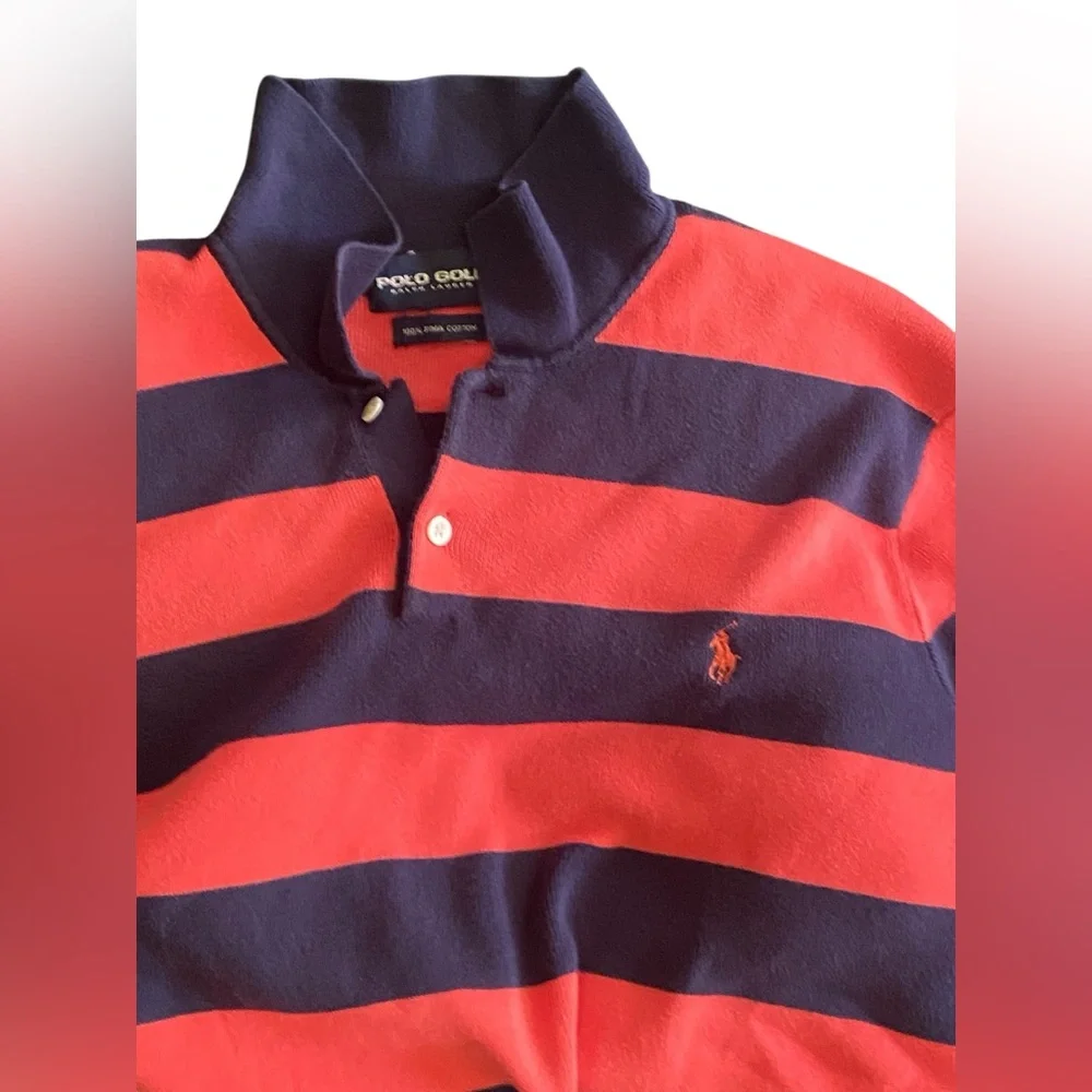 VTG PIMA Cotton Polo Ralph Lauren Golf Striped Collared Sweater 2XL